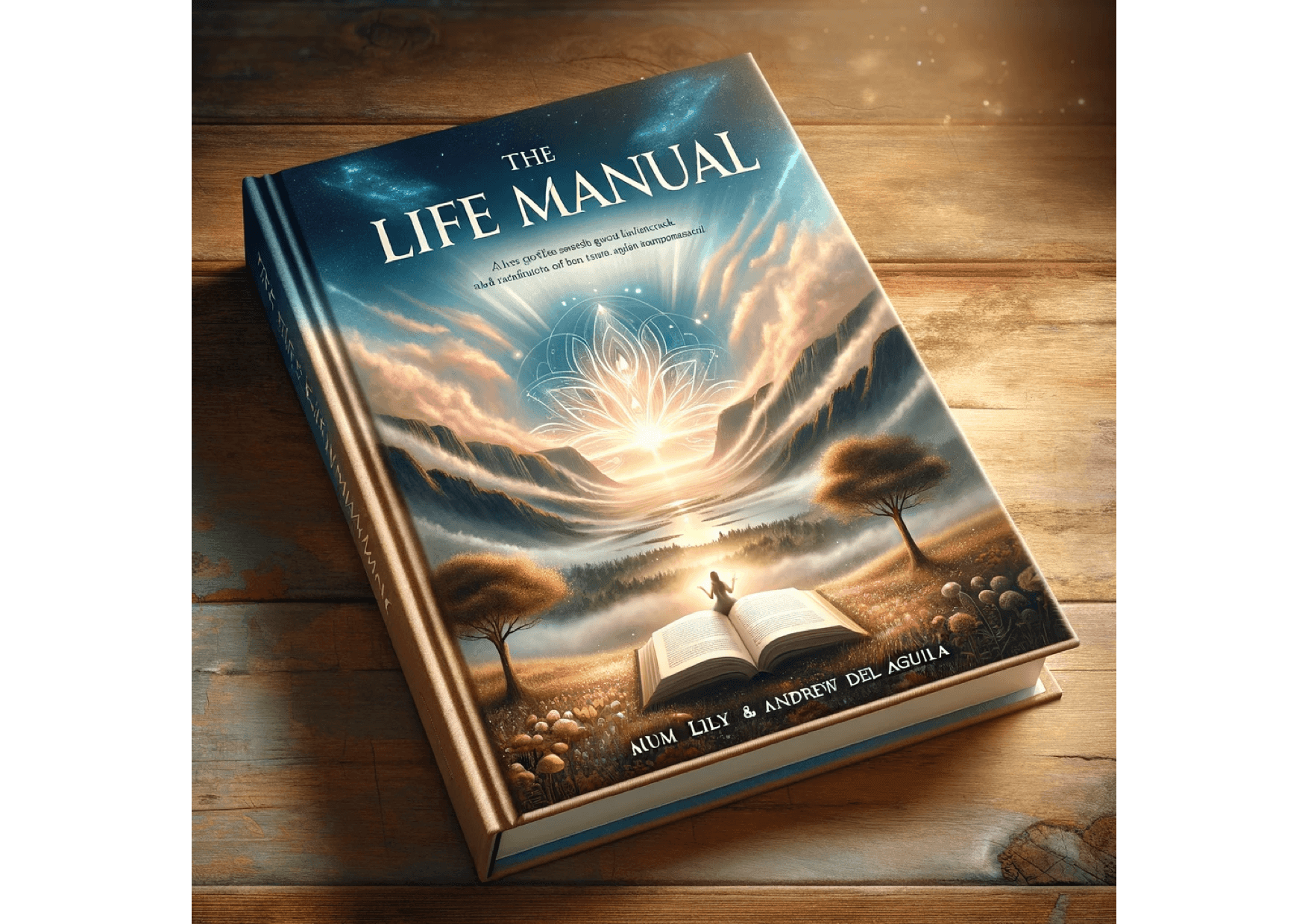 Book titled 'The Life Manual' with a surreal cover depicting a landscape and mystical light.